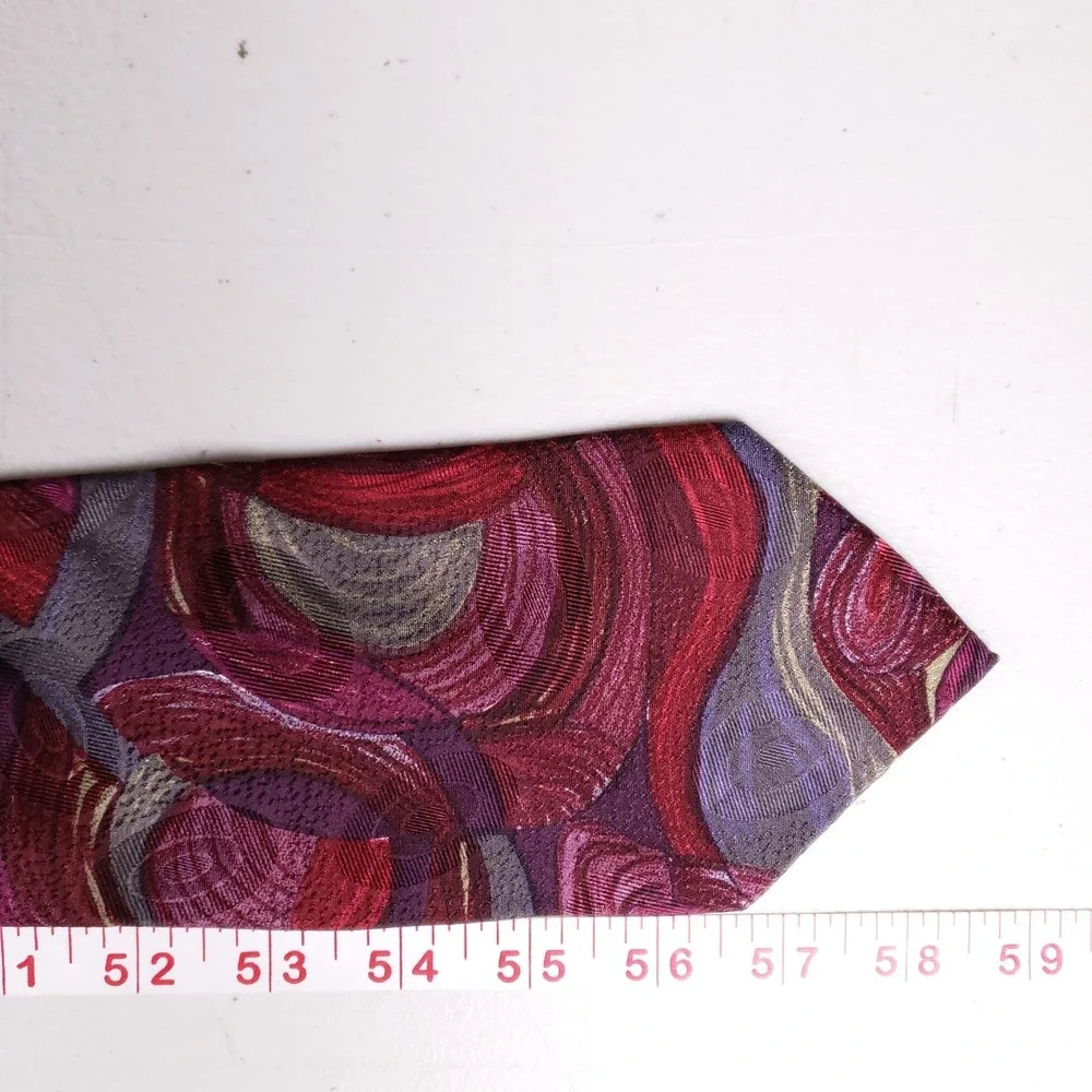 Alcione Silk Necktie Bold Abstract Pattern Burgundy Purple Made‎ In Italy